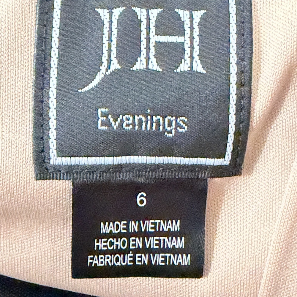 JH Evenings Black Lace Chiffon Cocktail Dress Sequin Bodice V Back Size 6 - Picture 3 of 12